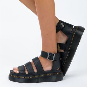 Dr Martens Clarissa Quad ii Platform Sandals In Black Milled Nappa Leather